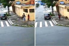 O homem, que dirigia um Fiat Siena preto, desce, espera a vítima se aproximar e a puxa pelos braços