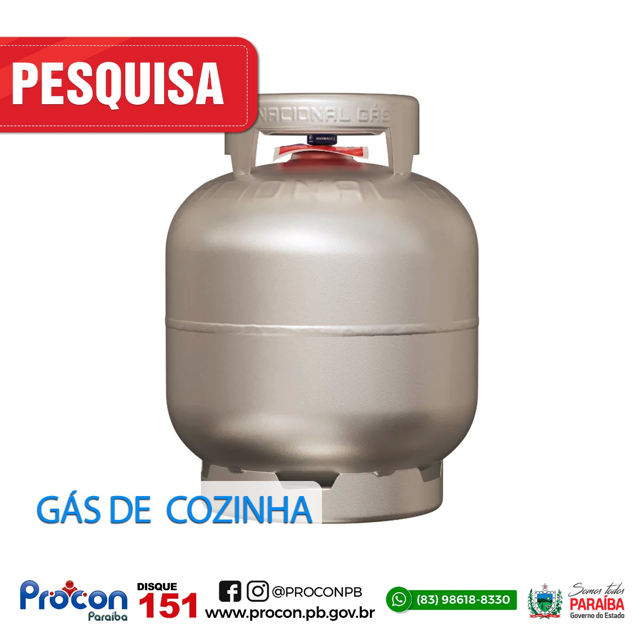 Gás de Cozinha pode ser encontrado pelo menor preço de R$ 105,00 em João Pessoa, constata a pesquisa do Procon Estadual da Paraíba