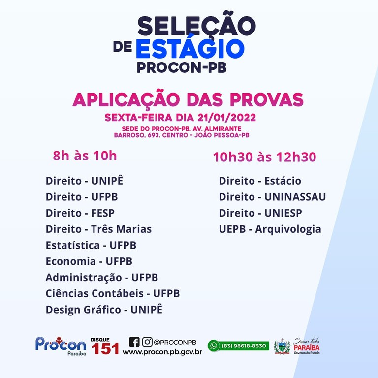PROCON-PB divulga lista de inscrições deferidas para as vagas de estágio