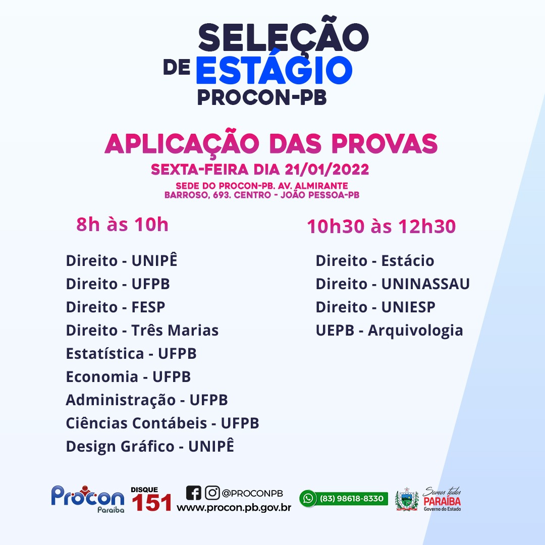 PROCON-PB divulga lista de inscrições deferidas para as vagas de estágio