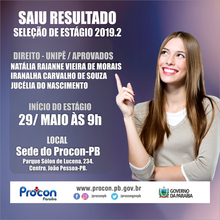 PROCON-PB DIVULGA RESULTADO FINAL DO PROCESSO SELETIVO 2019.2