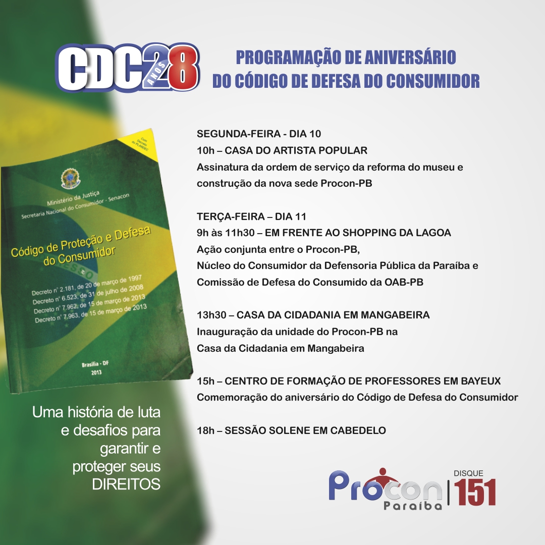 Procon-PB realiza programação especial em virtude do aniversário do Código de Defesa do Consumidor
